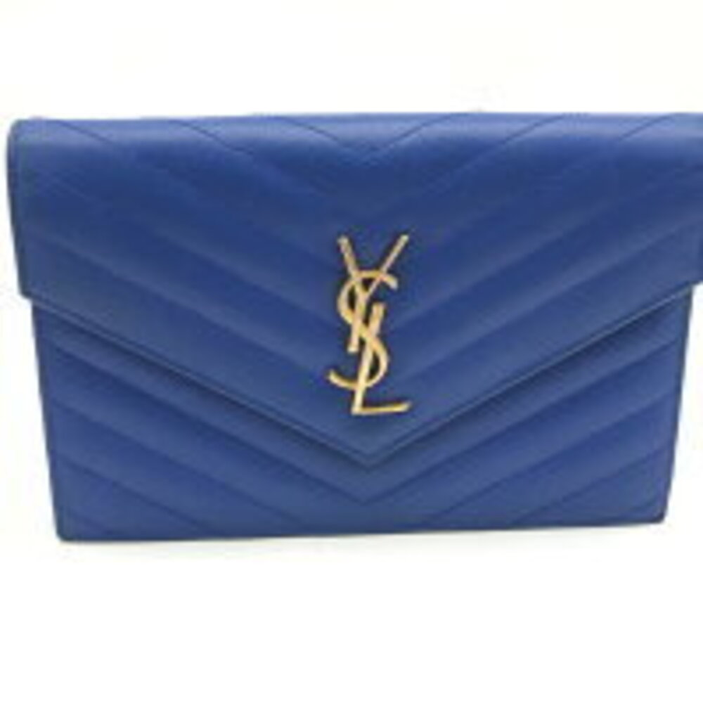 SAINT LAURENT Chain Wallet Bag Leather Shoulder Clutch Blue